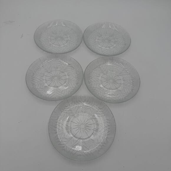Vintage Arcoroc Country Wheat Saucers 5 3/8 inch, Clear Glass, Set of 5 - Picture 1 of 7